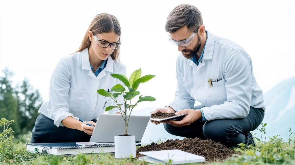Equipo profesional revisando indicadores ambientales para implantar soluciones de sostenibilidad medioambiental en una empresa española